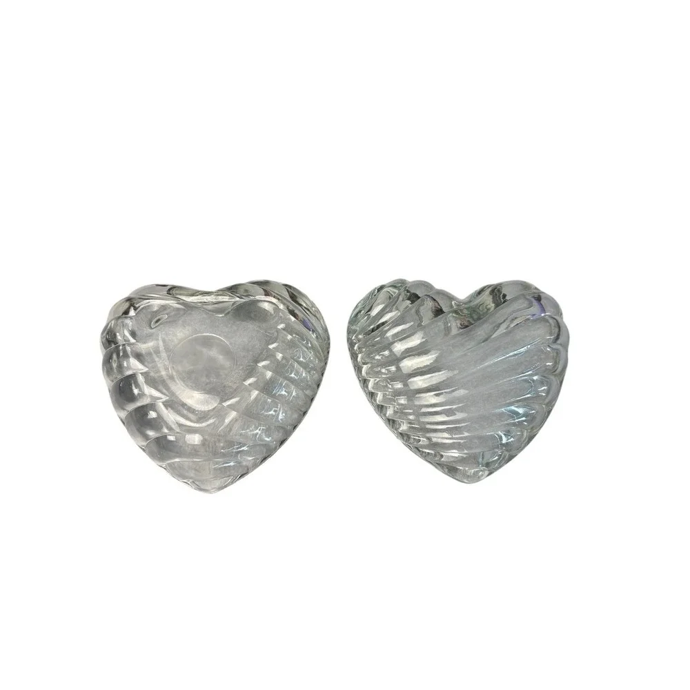 Vintage Clear Glass Heart Shaped Trinket Box Swirl Pattern w/ Lid